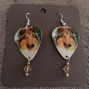 COLLIE DOG BREED GUITAR PICK EARRINGS